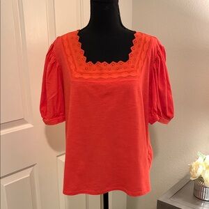 St. John's Bay Coral Puff Sleeve Ruffled Blouse